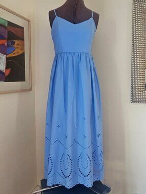 Calypso St Barth blue midi cotton summer sundress with pockets eyelet sz8 NEW
